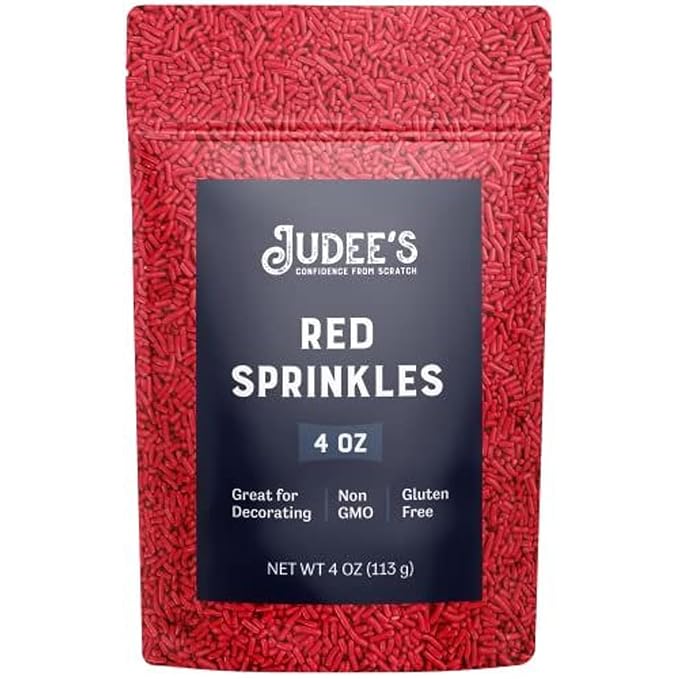 Judee's Gluten Free Red Sprinkles - Bright Red Confetti Sprinkles for Cupcakes - Nut-Free & Gluten-Free Ice Cream Toppings - 4 Oz