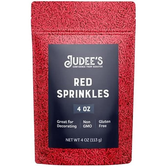 Judee's Gluten Free Red Sprinkles - Bright Red Confetti Sprinkles for Cupcakes - Nut-Free & Gluten-Free Ice Cream Toppings - 4 Oz
