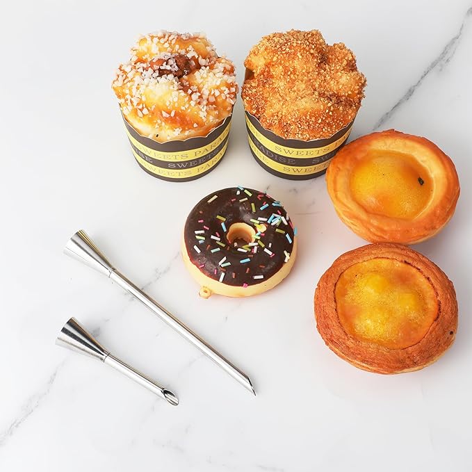 3 Pcs Cream Icing Piping Nozzle Tips,Stainless Steel Long Cream Nozzle Decor,Small Pastry Icing Piping Decorating Tools + Decorating Cleaning Brush for Decoratings Cake and Filling Pastry
