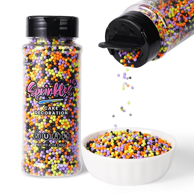 Halloween Nonpareils Sprinkles, 4oz Halloween Sprinkles for Cake Decorating Cupcake Toppers Baking Cookie Ice Cream Dount Chocolate, Edible Round Sugar Candy Food Grade