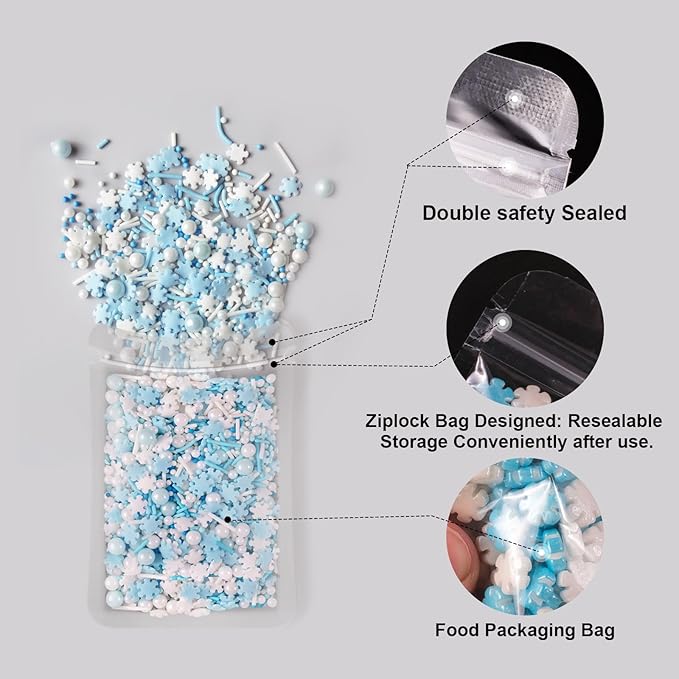 HUEBEATY 6-in-1 Edible Snowflake Sprinkles – Blue and White Winter Sprinkles for Cake Decorating, Cookies, Cupcakes & Baking | 6.36oz/180g | Frozen, Christmas, Holiday, and Winter Wonderland Decorations
