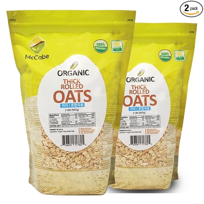 McCabe Organic Thick Rolled Oats - Extra Thick Rolled Oats | Rich with Fiber & Minerals | USDA and CCOF Certified | Product of USA | 2Lbs | Pack of 2