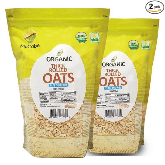 McCabe Organic Thick Rolled Oats - Extra Thick Rolled Oats | Rich with Fiber & Minerals | USDA and CCOF Certified | Product of USA | 2Lbs | Pack of 2