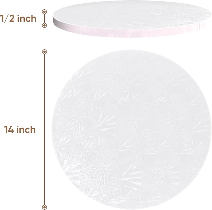 Cakebon Cake Boards - Sturdy 1/2 Thick Drums - 14 Inch Professional Fully Wrapped Edges White 6-Pack
