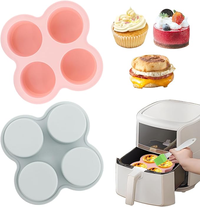 Silicone Air Fryer Egg Mold and Cupcake Pan, Muffin Tin with Oil Brush, Non-Stick Molds for Air Fryer Toaster Oven, 2Pcs Egg Molds