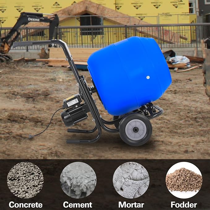 BILT HARD Cement Mixer 4 Cu.Ft. Portable Electric Poly Drum Concrete Mixer, Heavy Duty Power Cement Mixing Machine for Mortar, Stucco and Fodder