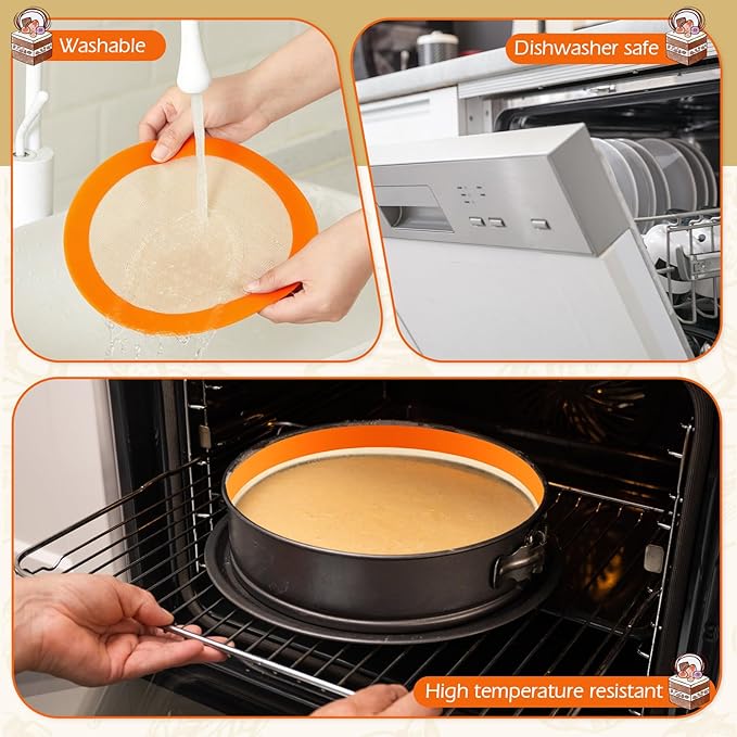 Honeydak 3 Set Silicone Baking Mat for 4, 7, 9 Inch Springform Pan Protector Prevent Cake from Sticking to Bottom and Side Easy Clean Nonstick Silicone Liners for Baking Cheesecake Pan (Orange)