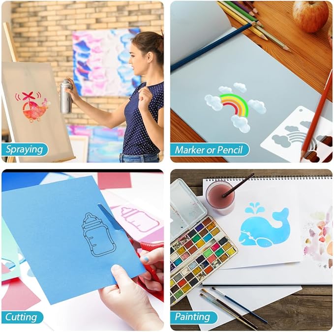 50 PCS Baby Painting Stencils Reusable Baby Stencils for Painting on Wood Rocks Canvas Fabric Glass Pottery 4x4 Inch