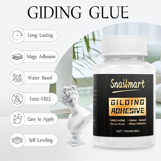Gold Leaf Adhesive,100ml /3.52oz Water-Based Gold Leaf Glue & 100ml /3.52oz Protective Varnish with 2 Brushes - Ideal for Craft, Painting, Arts, DIY Projects