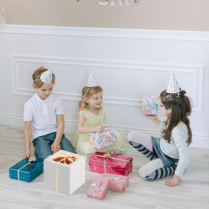 12 Sets 10 Inch Cake Box with Boards 10x10x10 Tall Bakery Boxes with Window Disposable Tier Cakes Containers White Bakery Take Out Carrier for Wedding, Birthday, Party, Christmas