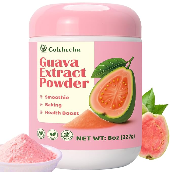 Guava Pulp Extract Powder 227 g (8 oz) Fresh Guava Powder for Drinks, Cake Ice Cream, 100% Natural, Vegan, Gluten-Free, Natural, No Preservatives, Ultrasonic Extraction Concentrated Form, for Baking, Smoothie, Cooking