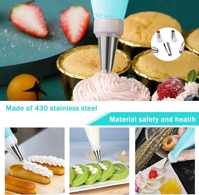 Piping Bags Pastry Bag 100PCS 2 Couplers,14 Frosting Tips 3 Cake Scraper 1 Tie, Cupcake Cake Decorating Bags Disposable Cake Icing Decorating Piping Bags Set For Cake Decorating Reusable For Cookies