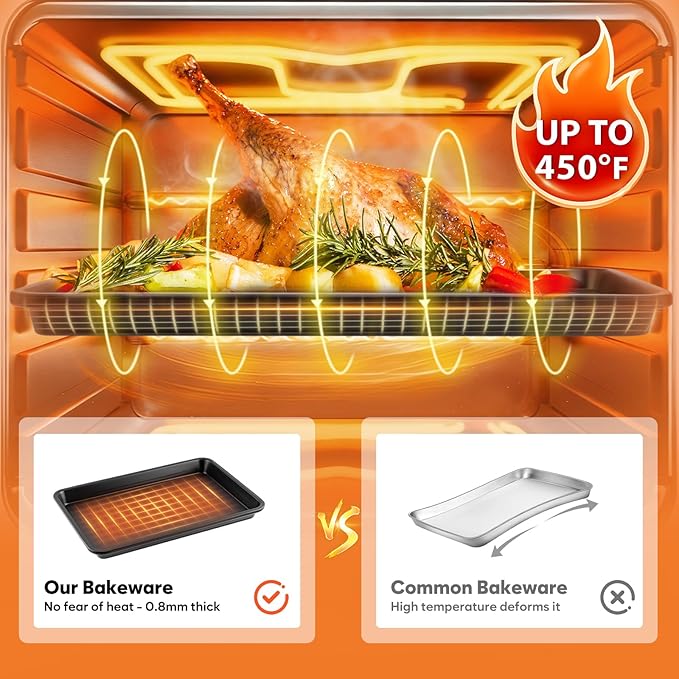 2 Pack Jelly Roll Pan 15.3” x 11.3” Cookie Sheets for Baking 0.8mm Thick Non Stick Baking Sheets for Oven Heavy Duty Baking Trays