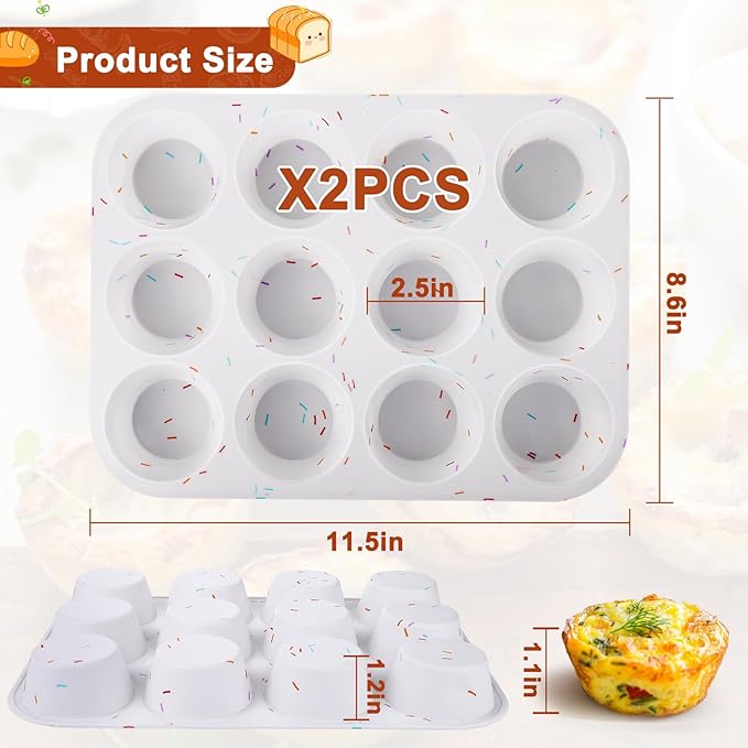 Juome Silicone Egg Bite Molds - 24 Cup Muffin Pans for Baking, Nonstick Cupcake Pan Silicone Mold for Making Tarts, Meatloaf and Mini Cheesecakes