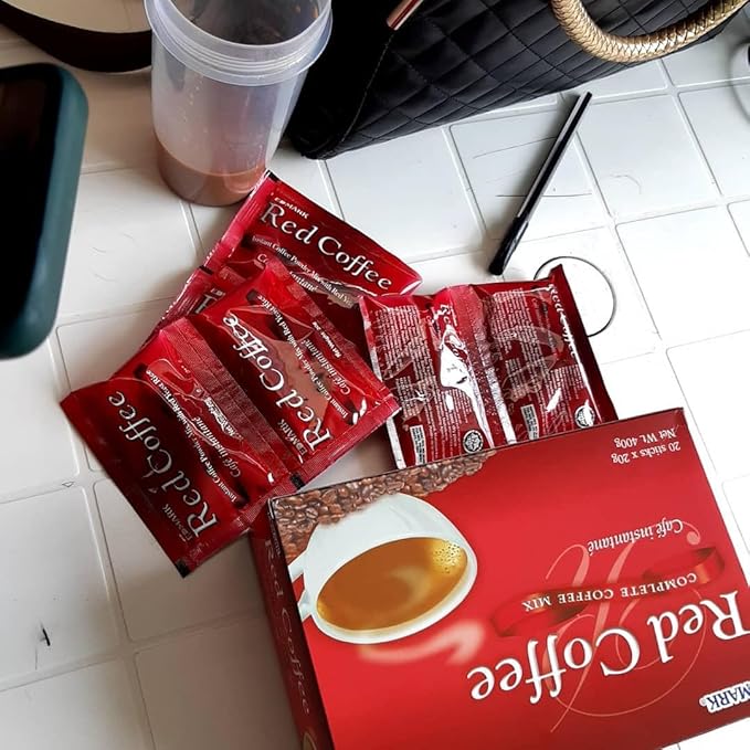 EDMARK Sugar Free Red Yeast Coffees - Organic Coffee Blend With Rose Petal Extract - Red Coffee Pods Cups Coffee's Lover Gifts - 15g × 20 Sachets