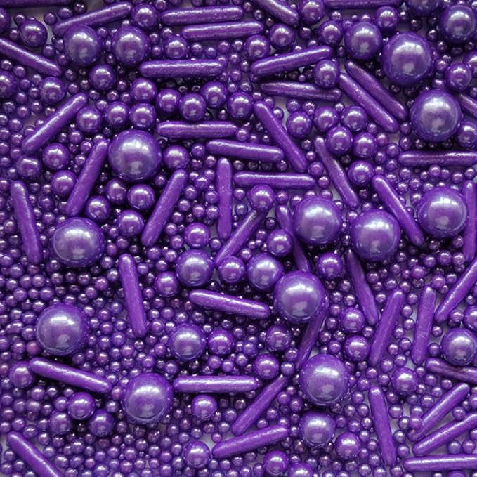 Edible Purple Pearl Sugar Sprinkles Candy Mix Size Baking Edible Cake Decorations Cupcake Toppers Cookie Decorating Wedding Party Valentine Halloween Christmas Supplies 100g/3.53oz