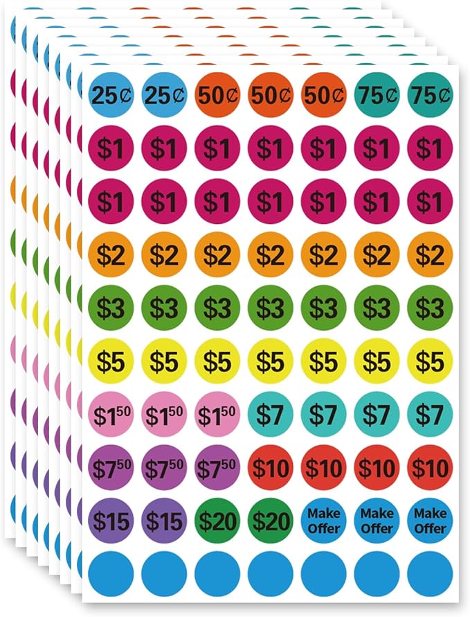 Removable Garage Sale Stickers, 1750 Pcs Yard Sale Price Sticker, 3/4" Round Preprinted Garage Sale Price Stickers Labels for Flea Markets, County Fairs & Retail
