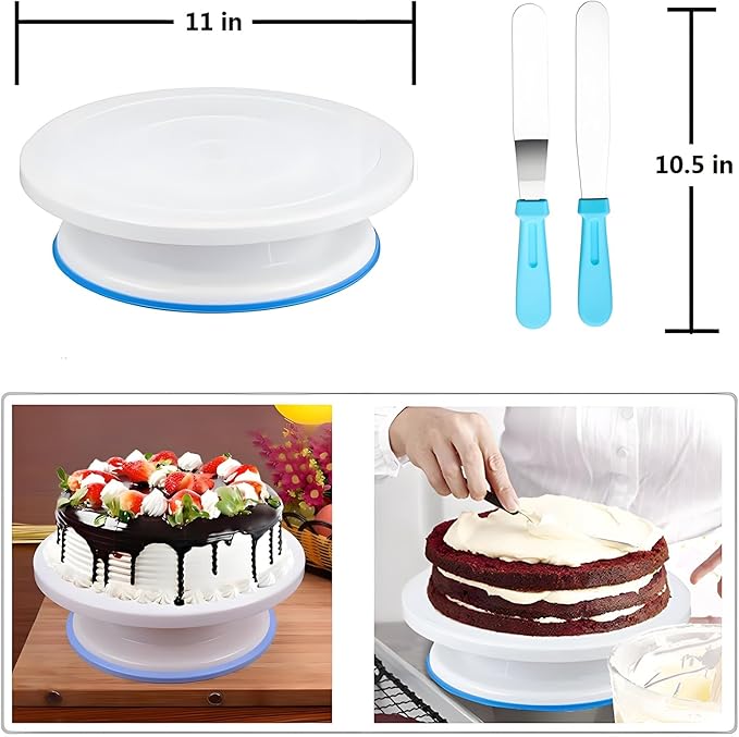 248 Pcs Cake Decorating Kit with Cake Turntable,Cake Leveler,24 Numbered Icing Piping Tips,2 Spatulas,3 Comb Scrapers,5 Bag Ties,8 Carved Pens,100 Pastry Bags,50 Cupcake Liners,50 Cake Flags