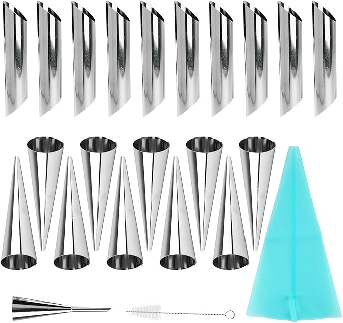 Cannoli Tubes Molds & Cream Horn Baking Set - 23-Piece Non-Stick Molds, Cone Shaped & Tube Forms for Professional & Home Bakers, DIY Desserts, Pastries, and Appetizers