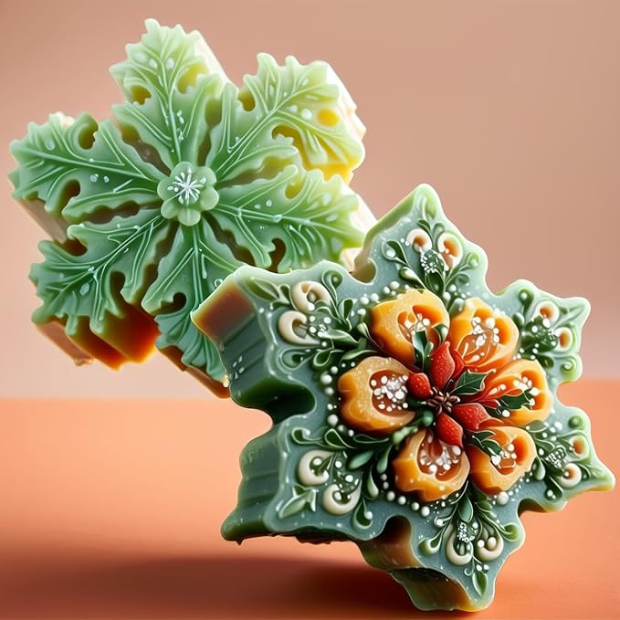 Snowflake Silicone Molds Christmas Snowflake Soap Molds Snowflakes Candle Mold 3D Christmas Silicone Chocolate Mold for Making Handmade Soaps Candles Bath Bomb Cookie Cake Candy Chocolate (White 2)