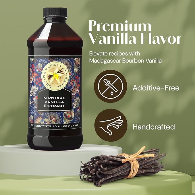Natural Vanilla Extract - Bourbon, Madagascar, Kosher, Sugar free, GMO free, gluten free, and additive free (16oz)