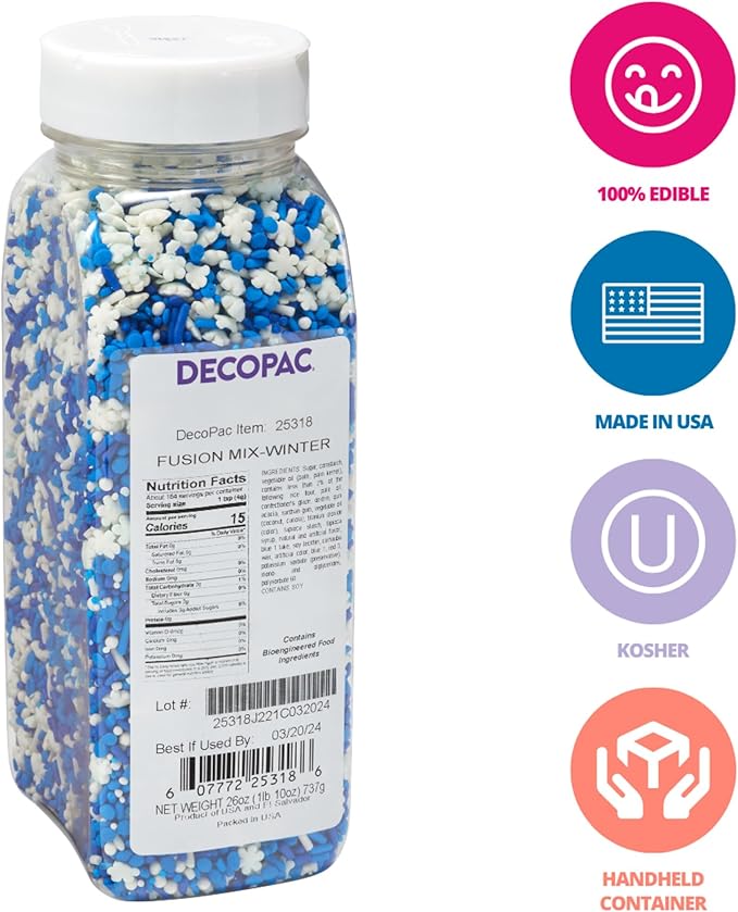 DECOPAC Winter Fusion Mix Candy Sprinkles, 26oz, Fancy Sprinkles in Handheld Container, Edible Sprinkles For Celebration Cakes, Cupcakes, Cookies and Donuts