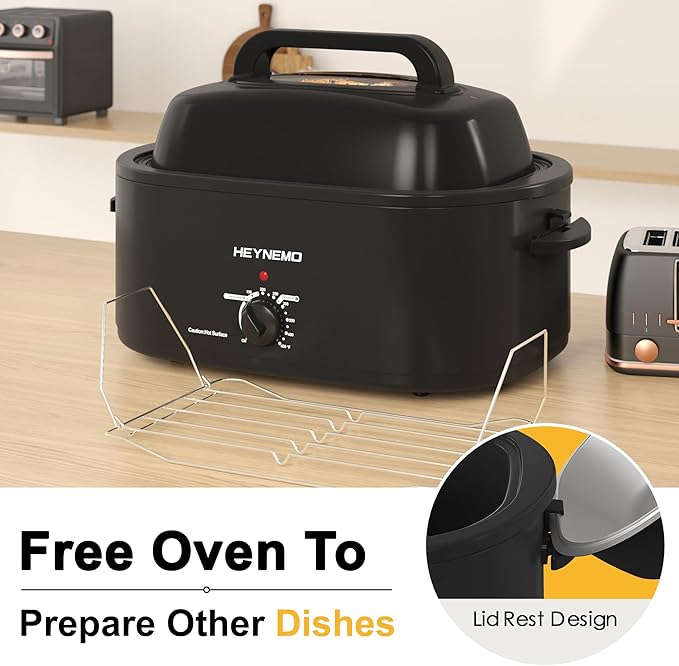 22 Quart Electric Roaster Oven, Turkey Roaster with Viewing & Self-basting Lid, Stainless Steel Turkey Roaster Oven, Black