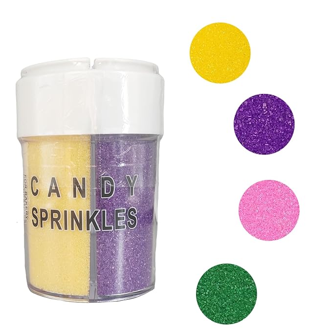 Edible 5.9 Ounce Fine Decorative 4 in 1 Sanding Sugar Sprinkles for Baking, Sparkling Crystals for Cakes, Cookies, Cupcakes, Ice Cream Topping (Purple,Yellow,Green,Pink)