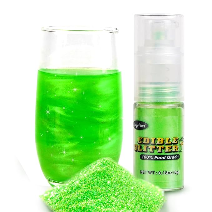 Green Edible Glitter Spray 5g, Shimmer Edible Glitter for Cocktails, Food Grade Luster Dust for Beverages & Cake Decorating, Drinks, Baking, Chocolate