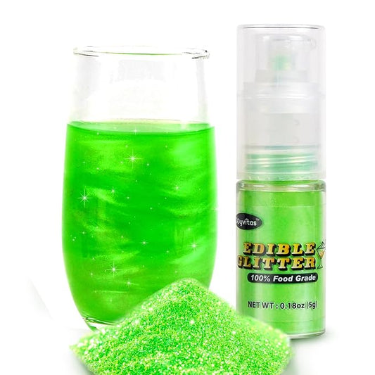 Green Edible Glitter Spray 5g, Shimmer Edible Glitter for Cocktails, Food Grade Luster Dust for Beverages & Cake Decorating, Drinks, Baking, Chocolate
