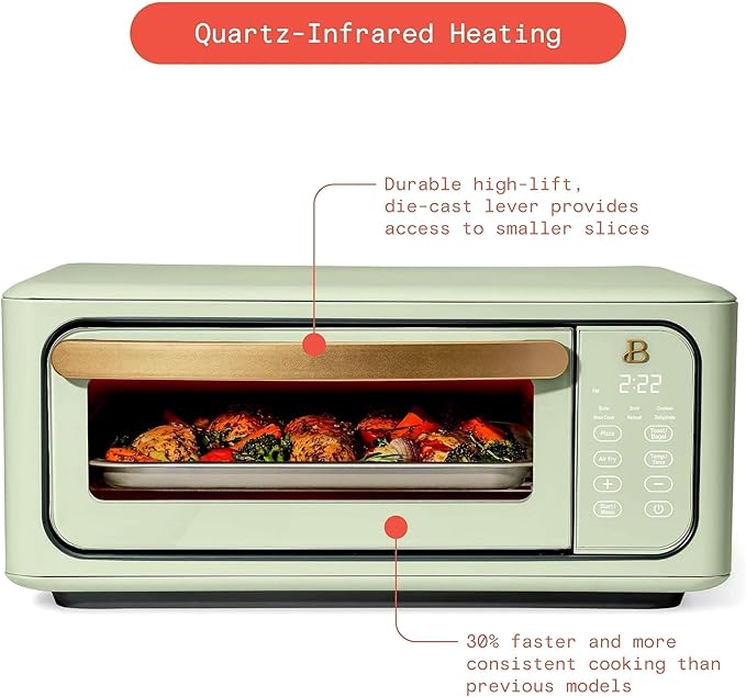 Beautiful Infrared Air Fryer Toaster Oven Combo - 10-in-1 Countertop Convection Oven with Air Fry, Bake, Pizza, Toast & Dehydrate Functions - 1800W Stainless Steel Kitchen Appliance (Sage Green)