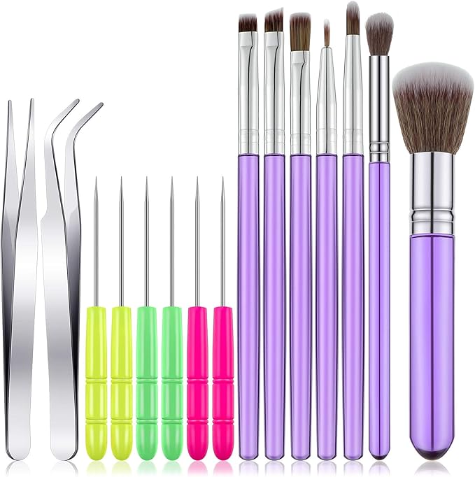 15 Pieces Cake Decorating Tool Set Include Cookie Decoration Brushes Cookie Scriber Needles Sugar Stir Needles Elbow and Straight Tweezers for Biscuit Cake Fondant Decor Supplies(Purple)