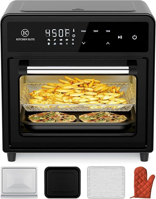Kitchen Elite Air Fryer Toaster Oven Combo,10-in-1 12.6QT Compact Countertop Oven,9 Touch Screen Presets & 1 DIY Function,Easy Digital Controls,4 Accessories Included (Black)