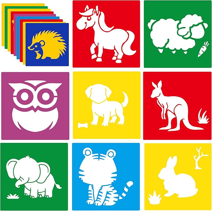 24 Pieces Stencils,Large Drawing Stencils Chalk Template,8 Inches Washable Shape Template Kit for Crafts,Painting Drawing(Animal, 8 inch)