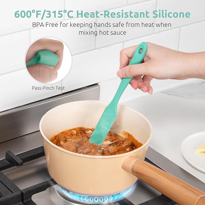 U-Taste Silicone Jar Spatula for Sourdough Starter: Long Skinny Food-Grade Jam Spreader, Sturdy Stirring Stick Bowl Scraper with Flexible Spoon Tip, Mixing Icing Tool, Peanut Butter Knife (Aqua Sky)