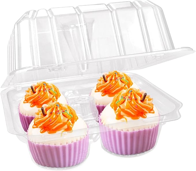 40 Pack 4-Compartment Cupcake Containers, Clear Plastic Cupcake Boxes, 4-Cavity Cupcake Holders with Deep Dome for Bakery Muffin