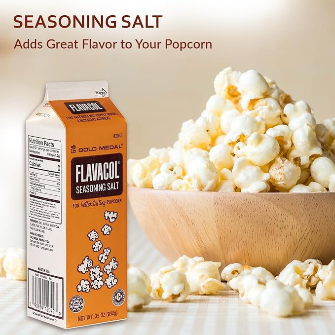 Popcorn Salt and Oil Gift Set - Flavacol Popcorn Seasoning Salt 35 oz. & Golden Barrel Butter Flavored Coconut Oil 32 oz. Bundled with Peaknip Measuring Spoon
