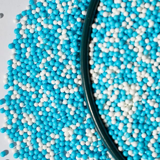 Christmas Sprinkles 130g/4.6oz,Blue White Edible Pearl Sprinkles for Cake Decorations, Baking, Ice Cream, Cookies, Cupcake Topper Edible Pearls Sprinkles - 2mm Matte White Sugar Pearls for Cake Decorating(2mm light blue white)