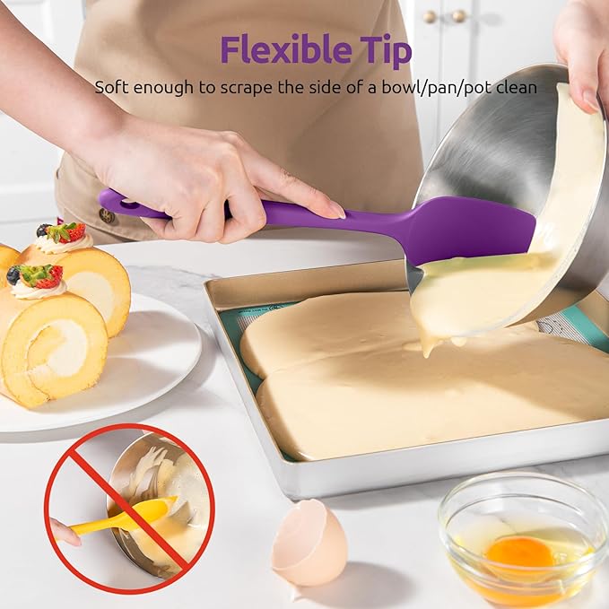 High Heat Resistant Silicone Spatulas: U-Taste 480ºF Hot Proof Food Grade Flexible Silicon Baking Scraper, Food Grade Rubber Kitchen Cooking Mixing Utensils for Nonstick Cookware Set of 4 (Purple)
