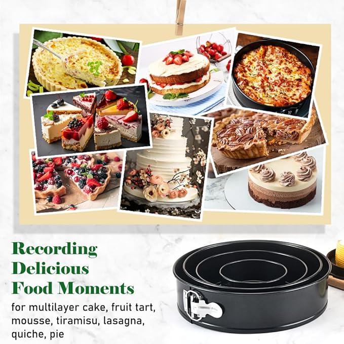 4 Pack Springform Pan Tins Set 4, 7, 9,10 Inch Baking Mold Round Leakproof Nonstick Removable Bottom Bakeware for Cake Cheesecakes Pie Pizza and Quiches