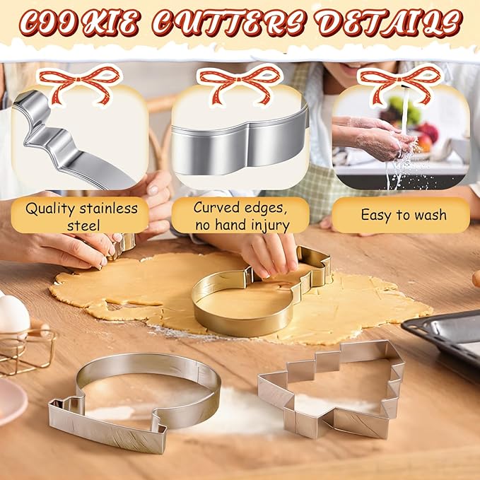 6 Pcs Christmas Large Cookie Cutters 8" Stainless Steel Metal Christmas Baking Cookie Molds for Holiday, Xmas Tree, Ornament, Teardrop Bauble, Finial, Snow Globe, Snowman
