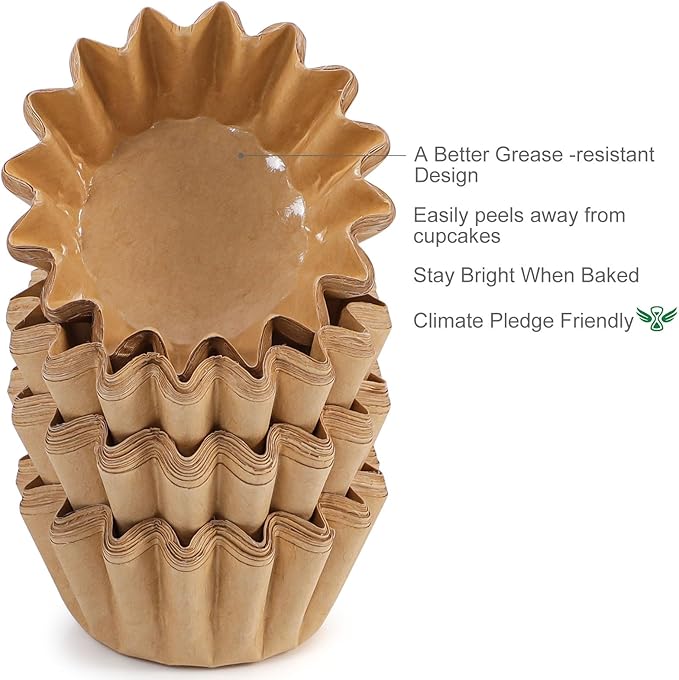 Caperci Grease-Resistant Natural Mini Cupcake Liners 200 Counts - Heavy Duty Paper Muffin Baking Cups, Odorless, No Muffin Pan Needed, Easily Peels (Natural)