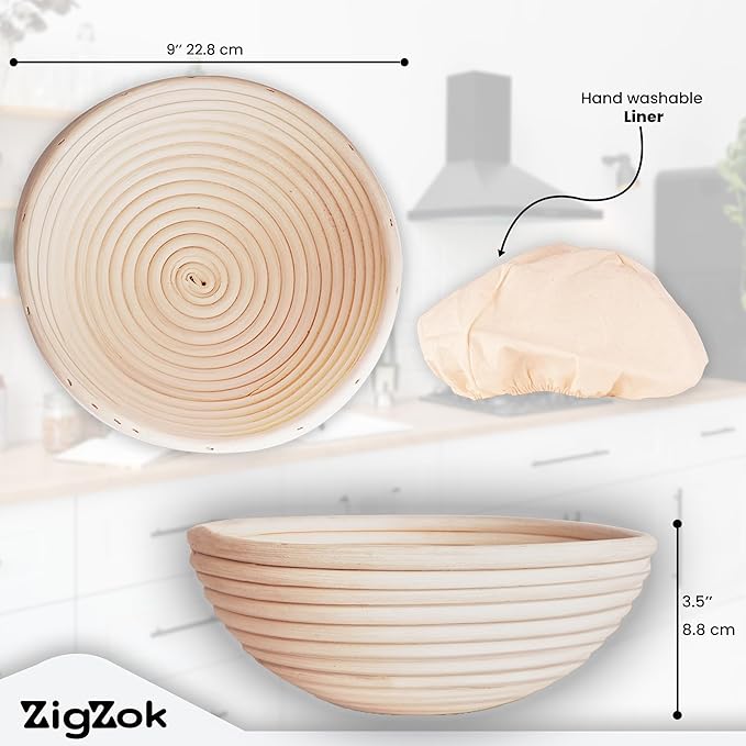 2 Pack Bread Proofing Baskets for Sourdough – 9 Inch Round Banneton Bowls with Linen Liners – Natural Rattan Dough Rising Baskets for Artisan Bread, Home & Bakery
