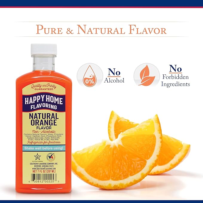 Happy Home Natural Orange Flavoring, Non-alcoholic, Certified Kosher, 7 oz