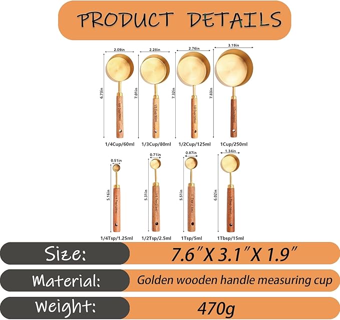 Stainless Steel Gold Measuring Cup Set of 8 Baking Tools Measuring Tools Scale Multifunctional Kitchen Baking Tools