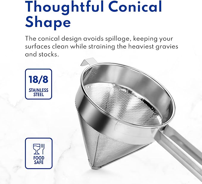 New Star Foodservice 34158 18/8 Stainless Steel China Cap Strainer, 12-Inch, Coarse Mesh