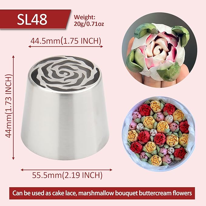 Extra Large Russian Piping Tips for Marshmallows Stainless Steel Flower Frosting Nozzles many styles Cake Decorating Baking tool for Buttercream, Cupcakes Cookies(SL48)