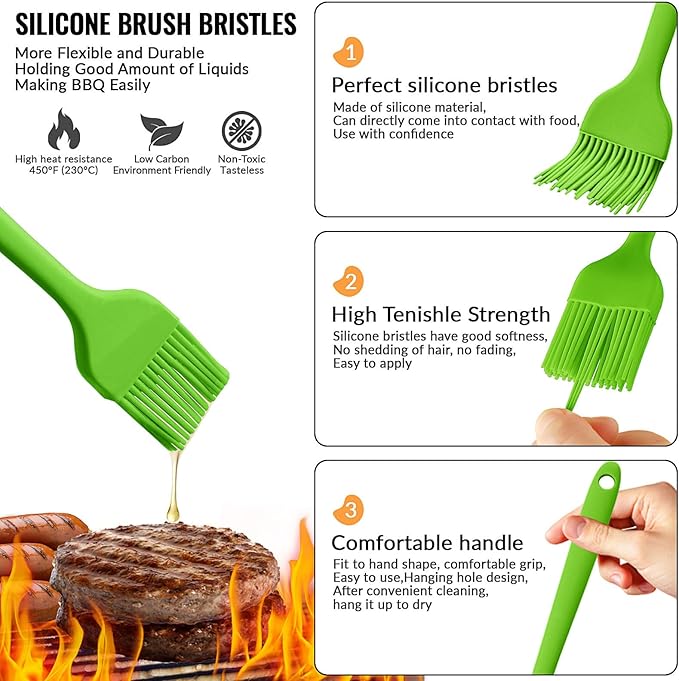 6 pieces basting brush for grilling,pastry brush,bbq basting brush,basting brush,rubber brush for cooking,basting brush for cooking,silicone bbq brush,barbecue sauce brush (green)