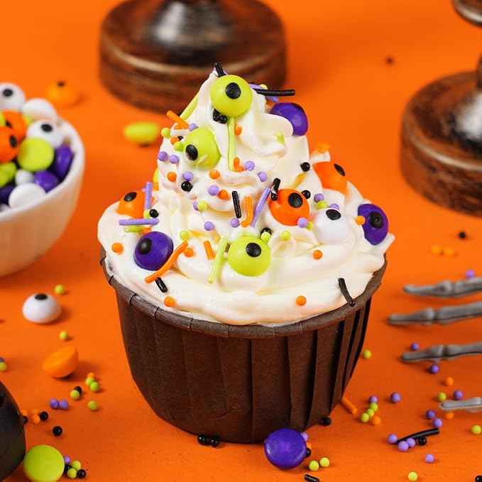 Candy Eyeballs Sprinkles for Cake Decorating Cupcake, Cookies, Ice Cream Topper Cake Sprinkles Baking, Perfect For halloween Party, Christmas, New Year’S Eve (Green Purple Orange Eyeball)