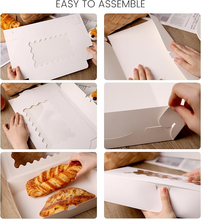VGOODALL Bakery Boxes with Window, 12x8x2.5 Inches, Set of 20, White Bakery Carrier with Inserts to Hold Cupcakes, Muffins and Pastries